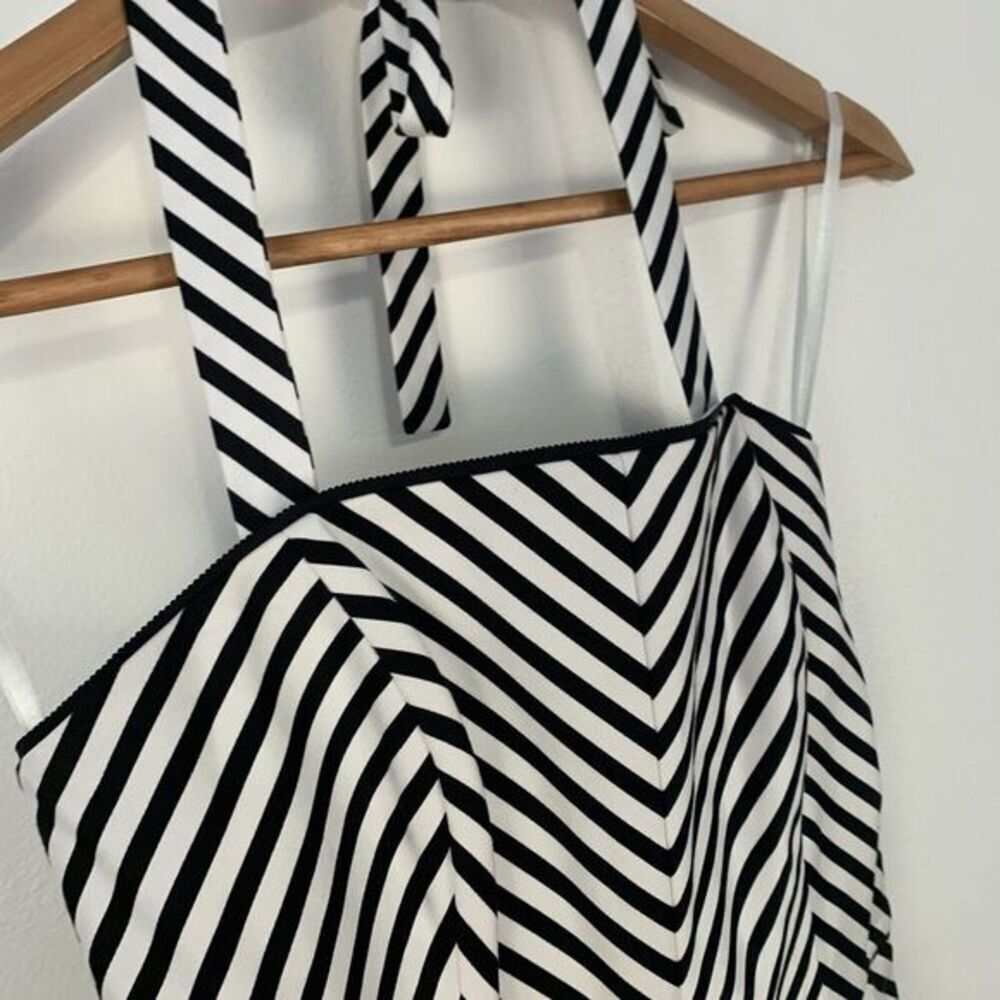 White House Black Market Striped Halter Removable Straps A-Line Party Dress SZ 0 - Picture 7 of 9